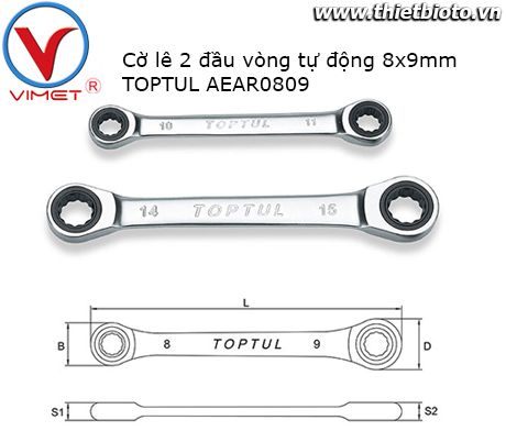 Cờ lê 2 đầu vòng tự động 8x9mm TOPTUL AEAR0809